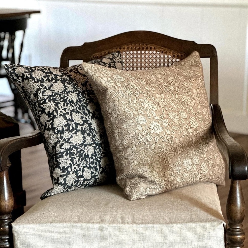 Set of 2 Vintage Floral Throw Pillow Covers – Tan, Double-Sided, 14”x14”